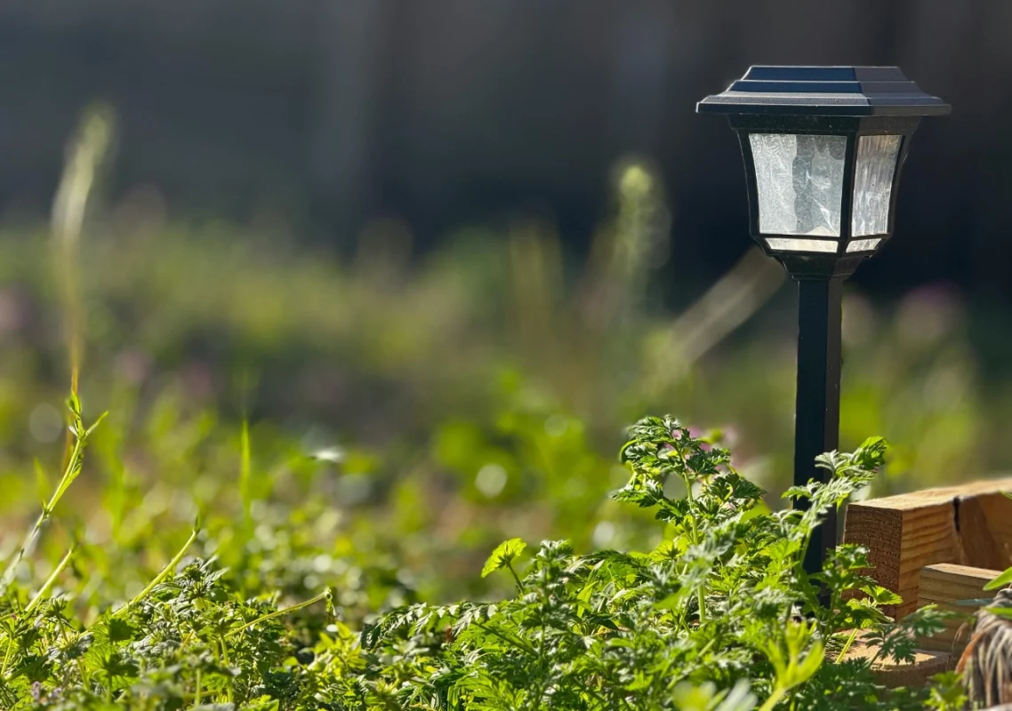 Četvrtasta Solarna lampa postvaljena u travu. Shopex.rs