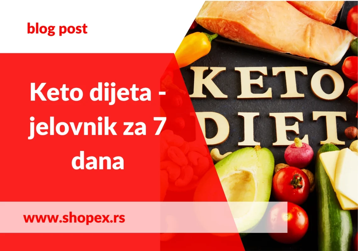 početna slika sa naslovom keto dijeta jelovnik za 7 dana i prikazom povrća, ribe, sira koji su dozvoljeni za jelo u toku dijete